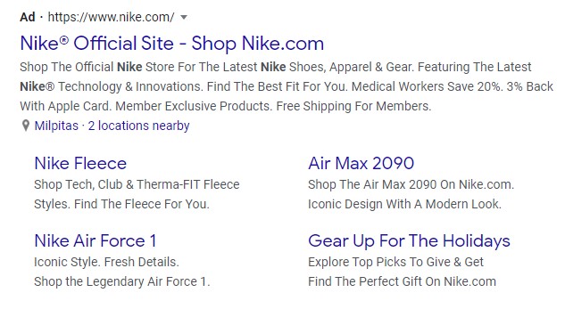 paid search marketing by Nike